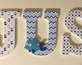 Whale design letters for boys or girls baby nursery.  Wall letters, wood letters, decorative letters, hanging wall letters, personalized