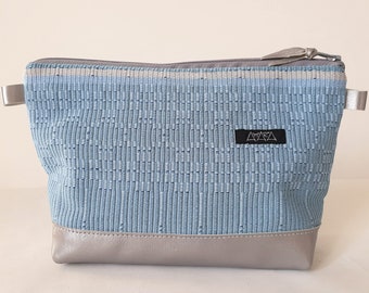 hand-woven small bag, necessaire, purse or clutch with leather bottom, cross-body bag