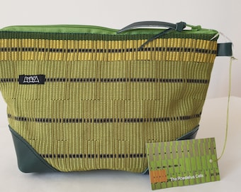 hand-woven small bag, necessaire, purse , cross-body bag or clutch with leather corners.