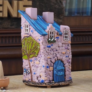 Midene Ceramic House Tea light Candle Holder Room Decor Handmade clay miniature House from Harbor Blues Street S20-6 tiny house fairy house