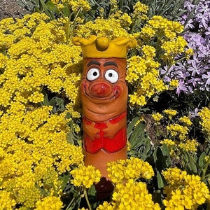 Ceramic Decoration for Garden and Home &quot;WORM KING&#39;&#39; Lawn Stake Handmade by Midene