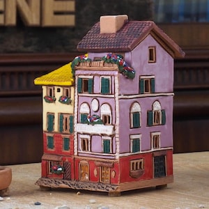 Midene Ceramic house Tea light Candle Holder Home decor Collectible miniature house of the historic house in Portofino S22-1 Tiny House
