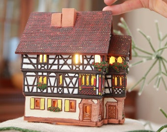 Bougeoir photophore pour maison en céramique Midene Décoration d'intérieur, réplique de maison miniature de la maison historique originale Kaysersberg B249 Tiny House