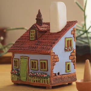 Handcrafted Ceramic House Incense Holder: Collectible Miniature Art