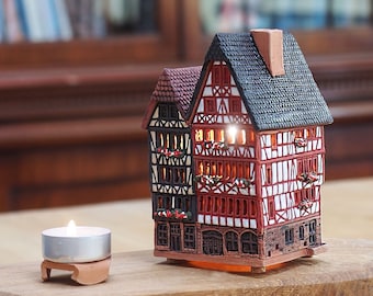 Midene Ceramic house Tealight Candle or Incense Holder miniature house replica of historic house in Römer Square Frankfurt S16-3 Tiny House