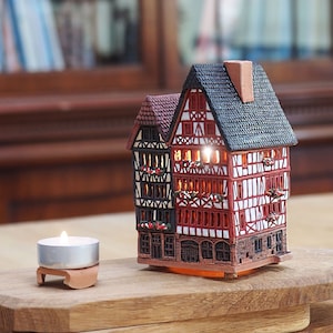 Midene Ceramic house Tealight Candle or Incense Holder miniature house replica of historic house in Römer Square Frankfurt S16-3 Tiny House