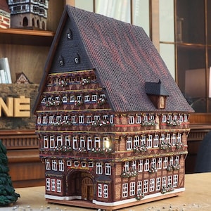 Midene Ceramic house Tea light Candle Holder Home decor miniature house replica of the house of Knochenhaueramt Hildesheim F218 Tiny House