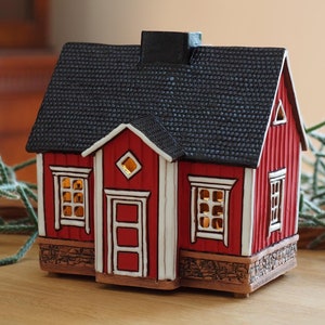 Midene Ceramic house Tea light Candle Holder Home decor Handmade miniature house of Timber frame Grandma&#39;s cottage Finland B332 Tiny House