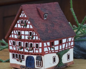 Handmade Ceramic Tealight Holder - Miniature replica of Old House in Schlitz, Germany