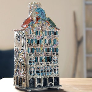 Midene Ceramic house Tea light Candle Holder Handmade miniature house of Historic house Casa Batlló Barcelona Spain Antoni Gaudi