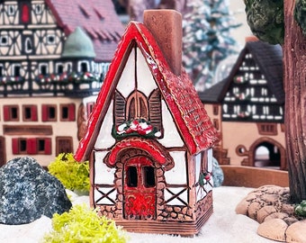 Ceramic miniature house Cone Incense Holder incense burner Home Decor Handmade miniature Fantasy clay House R504WR Midene