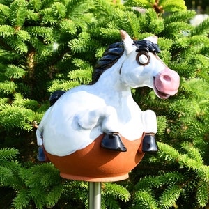 Ceramic Garden Decor White Horse Garden Stake ceramic horse Frostproof Handmade lawn stake ceramic garden ball pale horse GKR69W Midene