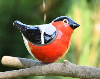 Décoration de jardin oiseau tuteur bouvreuil figurine d'oiseau oiseau en céramique piquet de jardin décor extérieur résistant au gel fait main peint à la main midene