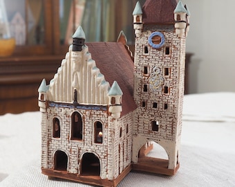 Handcrafted Ceramic House Tealight Holder - Miniature replica of the Old Town Hall in Munich
