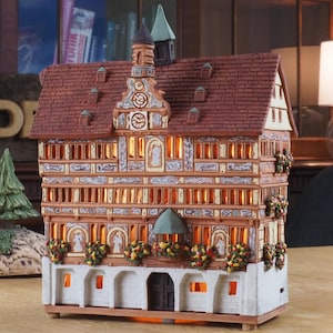 Ceramic house miniature house replica of Old Town Hall in Tübingen Tea light Candle Holder Collectible Handmade Collectible clay house  C283