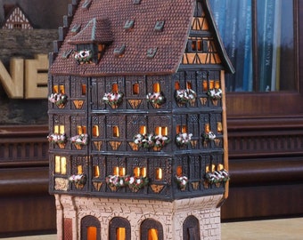 Midene Ceramic Maison Kammerzell Candle Holder: Strasbourg Miniature House