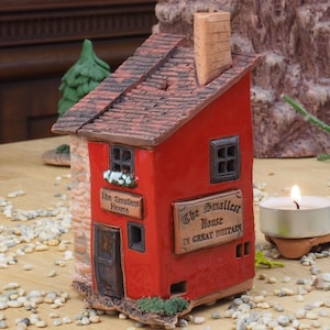 Midene Ceramic house miniature of original Smallest House in the UK Tealight Candle Holder Room Decoration Handcrafted Collectible mini tiny