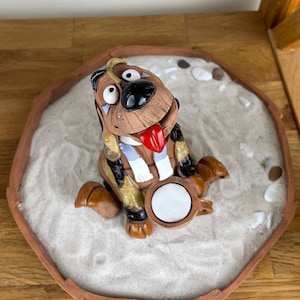 Ceramic Dog figurine &quot;Dog with Morning Cup&quot; Incense cone Holder Figurine Home Decor