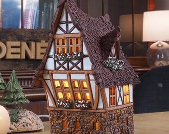 Casa in ceramica Midene, portacandele, decorazione per la casa, casetta delle fate in miniatura da collezione D203