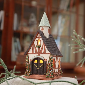 Midene Ceramic house Tea light Candle Holder Home decor Collectible miniature house replica of the original historic chapel B251 Tiny House