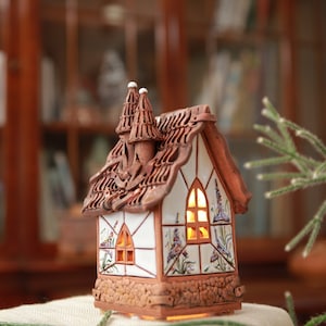 Midene Ceramic House Tea light Candle Holder Room Decor Handmade clay miniature house Fantasy House Collection B225 Tiny House Fairy house