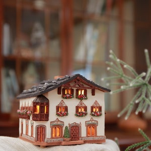 Midene Ceramic house Tea light Candle Holder Room decor clay miniature house of the original house in Garmisch-Partenkirchen B265 Tiny House