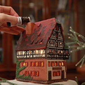 Midene Ceramic house Tea light Candle Holder Clay miniature house replica of Historic Marienapotheke in Rothenburg Germany B236 Tiny House