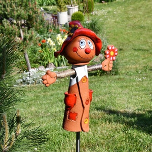 Garden scarecrow Ceramic scarecrow ceramic garden Decor garden Stake lawn stake garden art yard art handmade Girl Scarecrow Midene image 1