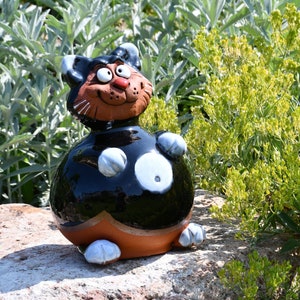 Midene Ceramic Garden Decor   Black Cat GKR12B Garden Stake Frostproof Handmade Hand painted lawn stake ceramic garden ball
