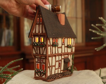 Handmade Ceramic Aroma Tealight Holder - Miniature of Historic Spitz House in Bernkastel-Kues, Germany