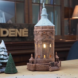 Midene Ceramic house Tea light Candle Holder Home decor Collectible clay miniature house replica of Water Tower in Mannheim D279 Tiny House