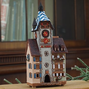Midene ceramic house Cone Incense Holder incense burner Collectible miniature house of the original Clock Tower in Zug R373 tiny house