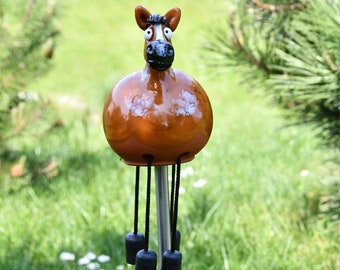 Midene Ceramic Garden Decor  Brown horse GKR17Br Garden Stake Frostproof Handmade Hand painted lawn stake ceramic garden ball