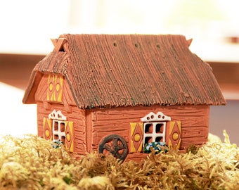 Midene Ceramic miniature House Tea light Candle Holder candle house Handmade Timber frame Barn in Lithuania miniature House Tiny mini house