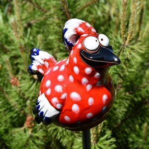 Ceramic bird garden decor bird Garden Stake Crimson Bird Frostproof Handmade lawn stake ceramic garden ball outdoor statue Midene