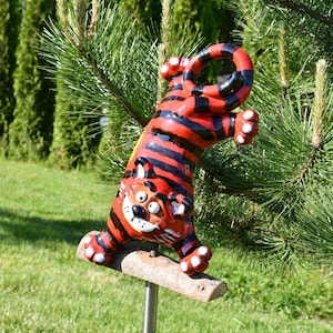 Handmade Ceramic Cat Garden Stake: Frost Proof Lawn Decor