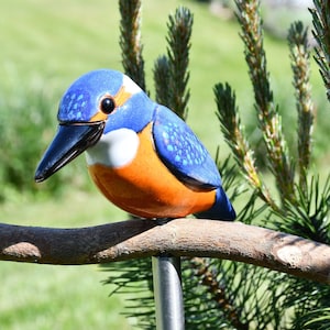 Garden decor bird Kingfisher hanging or garden stake Ceramic bird Plug for Garden Outdoor yard Bird Figurine Frostproof Handmade Midene