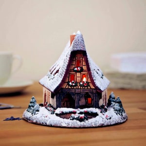 Midene Ceramic christmas village Tealight Candle Holder Home Decor Incense Burner miniature house Smithery Rothenburg winter edition