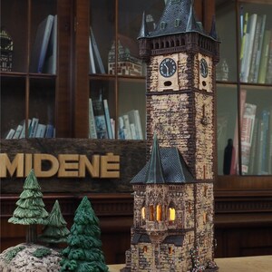 Midene Ceramic house Tea light Candle Holder Home decor Handmade clay miniature house replica of Old Town Clock in Prague F244 Tiny House