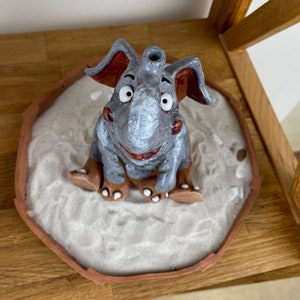 Ceramic Elephant figurine statue Incense cone Holder Home bookshelf Decor handmade and hand painted by Midene Art Studio