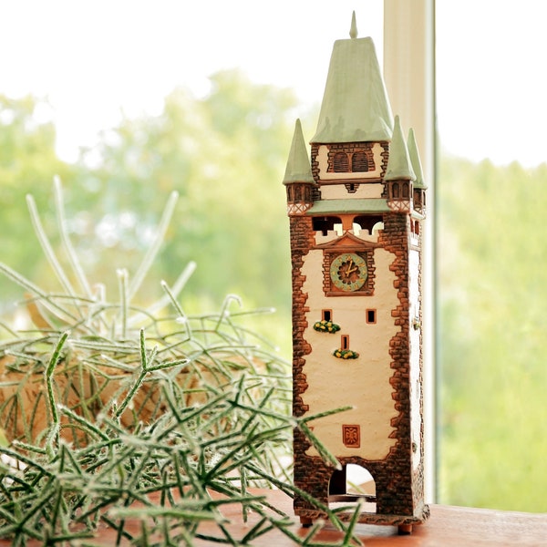 Midene Keramikhaus Teelichthalter Handgefertigtes Miniatur Haus Replik eines historischen Martins Tor in Freiburg D316 Tiny House