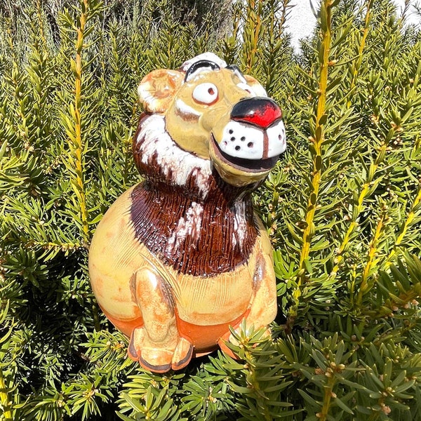 Décoration de jardin en céramique, piquet de jardin en forme de lion, résistant au gel, piquet de pelouse fait main, boule de jardin en céramique, statue de lion de jardin amusante GKR45 Midene