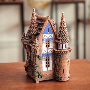 Midene Ceramic House Tea light Candle Holder ceramic Castle Miniature Fairy Tale house from Fantasy Collection D222AR*