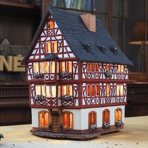Midene Ceramic Art Tealight Candle Holder – Handcrafted Collectible Miniature Aroma Light House, Zum Spiegel House in Mainz, Germany.