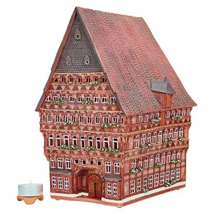 Midene Ceramic house Tea light Candle Holder Home decor miniature house replica of the house of Knochenhaueramt Hildesheim F218 Tiny House
