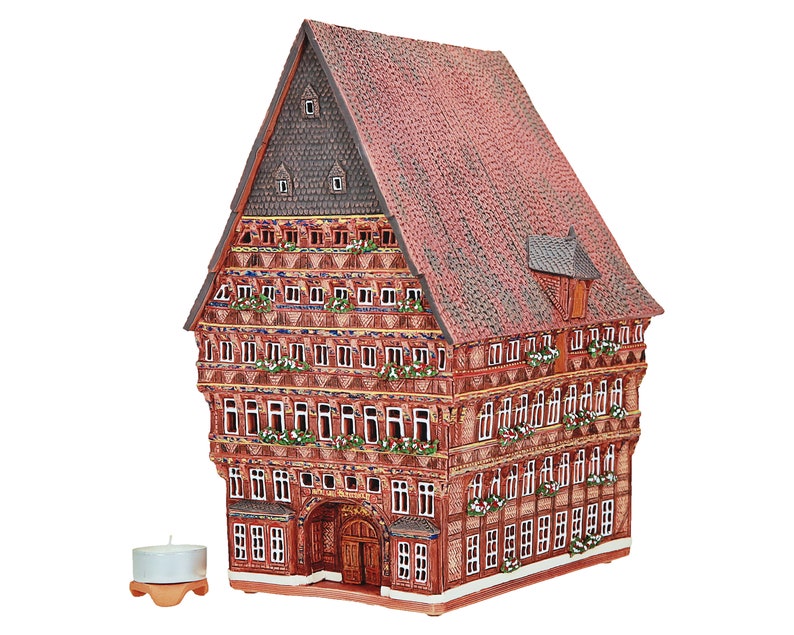 Midene Ceramic house Tea light Candle Holder Home decor miniature house replica of the house of Knochenhaueramt Hildesheim F218 Tiny House