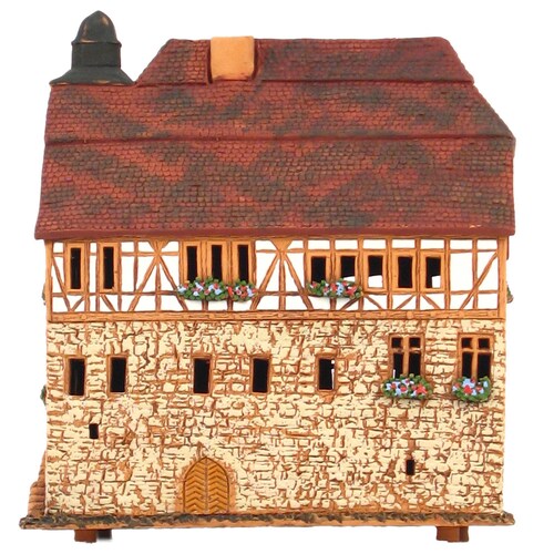 Midene Ceramic house Tea light Candle Holder Handmade Collectible miniature house replica of Town shops Hall in Homberg Germany D362 mini house