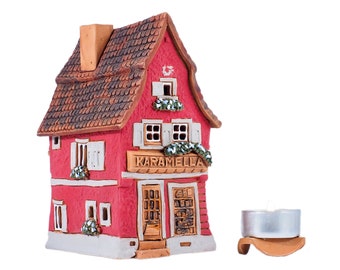 Midene Ceramic house Tea light Candle Holder Handmade clay miniature house replica of original Caramel in Reutlingen B316 Tiny House