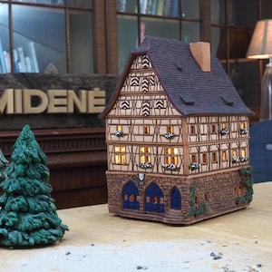 Handmade Ceramic Timber Frame House Tea Light Holder: Rothenburg Replica