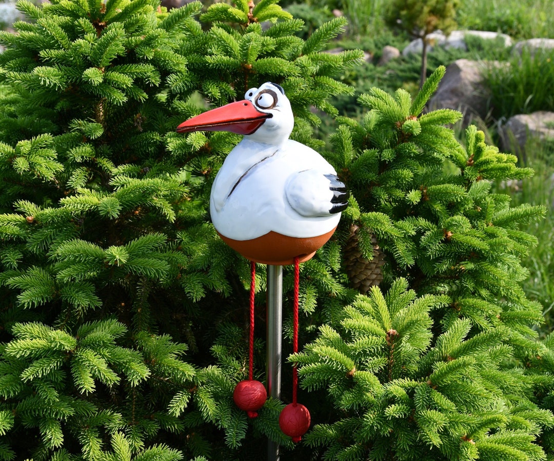 Keramik Garten Deko Vogel Storch Gartenstecker Frostsicher Handgemacht